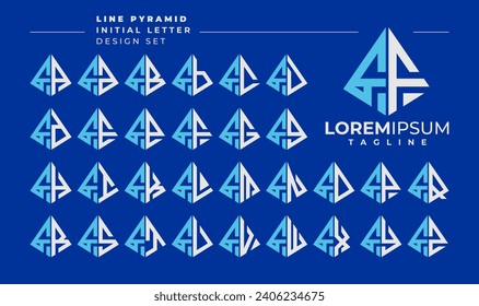 Line abstract pyramid initial letter F FF logo design set