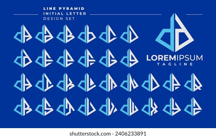 Line abstract pyramid initial lowercase letter D DD logo design set