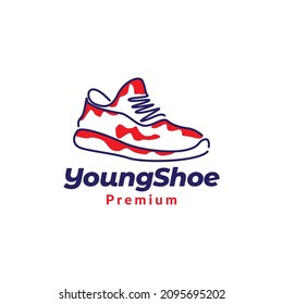 Line Abstract Red Young Shoe Sneaker Logo Design Vector Graphic Symbol Icon Sign Illustration Creative Idea