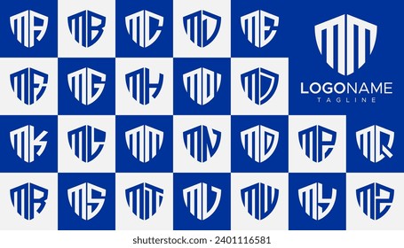 Line abstract shield letter M MM logo design set