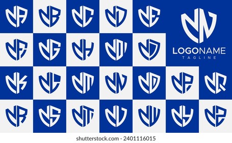 Line abstract shield letter N NN logo design set