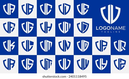 Line abstract shield letter V VV logo design set