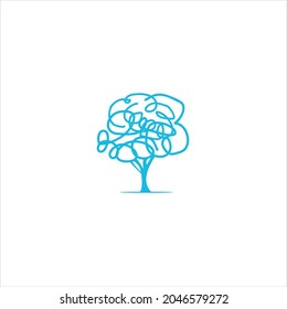 line abstract tree with blue color vector logo template.