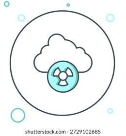 Line Acid rain and radioactive cloud icon isolated on white background. Effects of toxic air pollution on the environment. Colorful outline concept. Vector