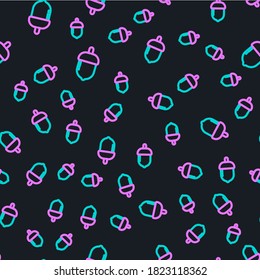 Line Acorn icon isolated seamless pattern on black background.  Vector Illustration