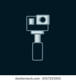 Line Action extreme camera icon isolated on black background. Video camera equipment for filming extreme sports. Flat filled outline style with shadow. Vector