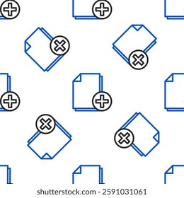 Line Add new file icon isolated seamless pattern on white background. Copy document icon. Colorful outline concept. Vector