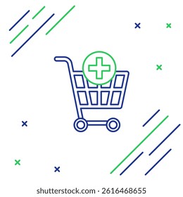Line Add to Shopping cart icon isolated on white background. Online buying concept. Delivery service sign. Supermarket basket symbol. Colorful outline concept. Vector
