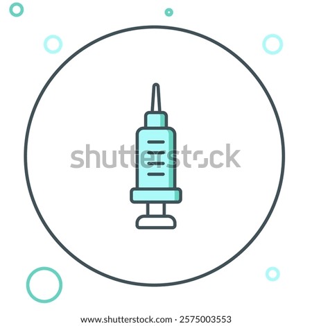 Line Addiction to the drug icon isolated on white background. Heroin, narcotic, addiction, illegal. Sick junkie with a syringe and medical pills. Colorful outline concept. Vector