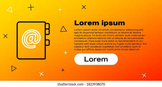 Line Address book icon isolated on yellow background. Notebook, address, contact, directory, phone, telephone book icon. Colorful outline concept. Vector Illustration