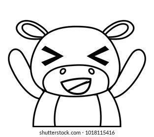 line adorable and cheerful hippopotamus wild animal