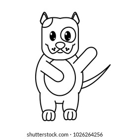 line adorable and cute dog animal with hand up