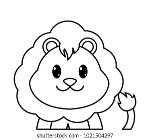 line adorable lion cute animal character
