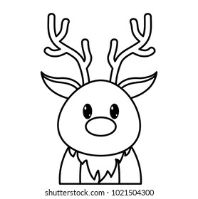 line adorable reindeer cute animal character