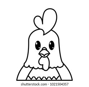 line adorable rooster cute animal character