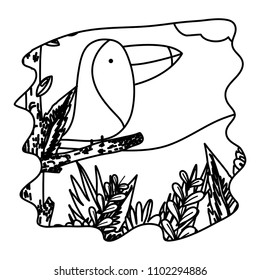 line adorable toucan bird animal in the forest