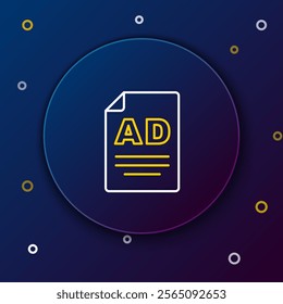 Line Advertising icon isolated on blue background. Concept of marketing and promotion process. Responsive ads. Social media advertising. Colorful outline concept. Vector