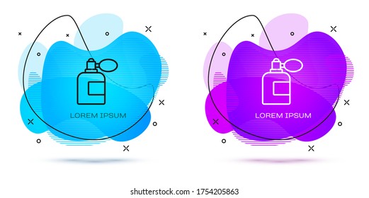 Line Aftershave bottle with atomizer icon isolated on white background. Cologne spray icon. Male perfume bottle. Abstract banner with liquid shapes. Vector Illustration