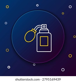 Line Aftershave bottle with atomizer icon isolated on blue background. Cologne spray icon. Male perfume bottle. Colorful outline concept. Vector