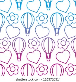  line air balloon with heart and flower background