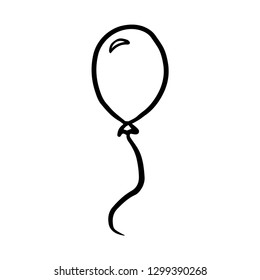 line air balloon icon on white background. Birthday, anniversary, feast, holiday. bubble silhouette with black contour. Flat vector illustration