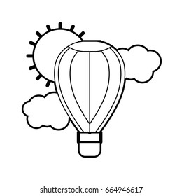 line air balloon in the sky with clouds and sun