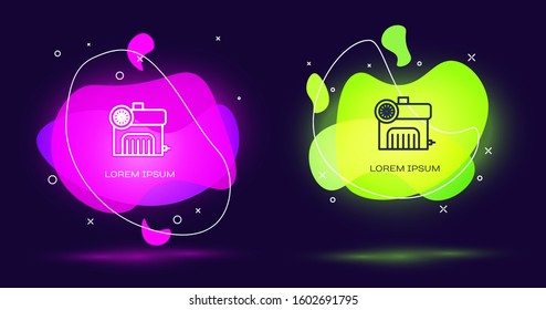 Line Air compressor icon isolated on black background. Abstract banner with liquid shapes. Vector Illustration
