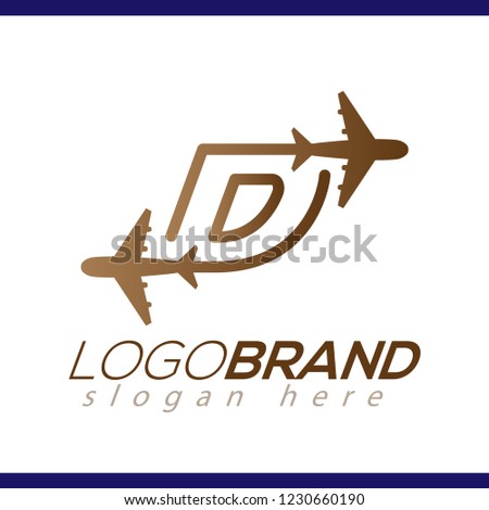 Line Airways D letter logo vector element. Initial Plane Travel logo Template