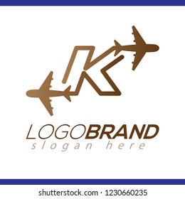 Line Airways K letter logo vector element. Initial Plane Travel logo Template