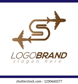 Line Airways S letter logo vector element. Initial Plane Travel logo Template