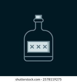 Line Alcohol drink Rum bottle icon isolated on black background. Flat filled outline style with shadow. Vector