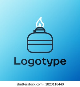 Line Alcohol or spirit burner icon isolated on blue background. Chemical equipment. Colorful outline concept. Vector Illustration