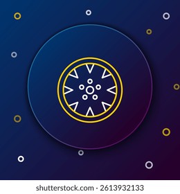 Line Alloy wheel for a car icon isolated on blue background. Colorful outline concept. Vector