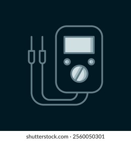 Line Ampere meter, multimeter, voltmeter icon isolated on black background. Instruments for measurement of electric current. Flat filled outline style with shadow. Vector