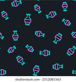 Line Ancient amphorae icon isolated seamless pattern on black background.  Vector