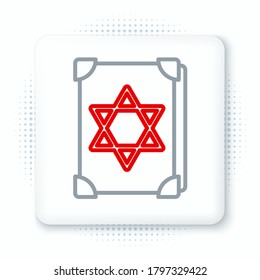 Line Ancient magic book with alchemy recipes and mystic spells and enchantments icon isolated on white background. Colorful outline concept. Vector