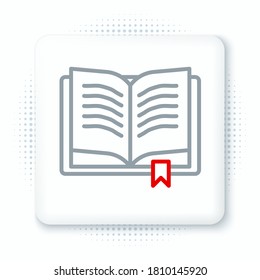Line Ancient magic book with alchemy recipes and mystic spells and enchantments icon isolated on white background. Colorful outline concept. Vector