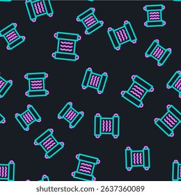 Line Ancient papyrus scroll icon isolated seamless pattern on black background. Parchment paper. Ancient Egypt symbol.  Vector