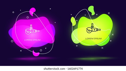 Line Angle grinder icon isolated on black background. Abstract banner with liquid shapes. Vector Illustration