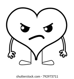 line angry heart passion kawaii with arms and legs