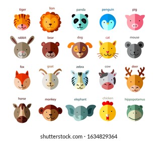 Line Animal Head Icon Set. Vector flat Illustration.