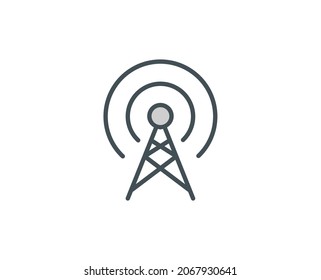 Line Antenna icon isolated on white background. Outline symbol for website design, mobile application, ui. Electronics pictogram. Vector illustration, editorial stroсk. 