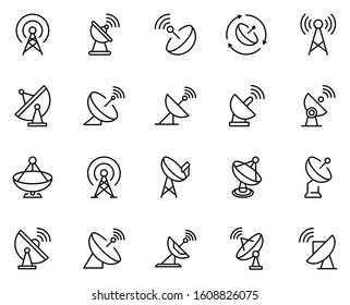 Line antenna icon set isolated on white background. Outline electronics symbols for website design, mobile application, ui. Collection of device pictogram. Vector illustration, editable strok. Eps10