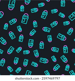 Line Antiperspirant deodorant roll icon isolated seamless pattern on black background. Cosmetic for body hygiene.  Vector