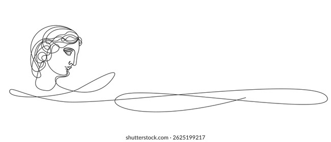 Line Antique Statue Head Sketch Illustration. Ancient God One Editable Line Art Drawn Classic Portrait. Classic Culture Museum Statue Head Doodle Graphic Line One Monoline Vector Illustration.	