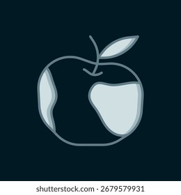 Linie Apple-Symbol einzeln auf schwarzem Hintergrund. Übergewicht. Eine gesunde Ernährung. Fitness Diät Apfel. Flach ausgefüllter Umrissstil mit Schatten. Vektorgrafik