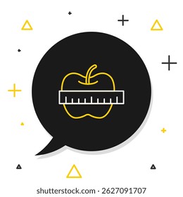 Line Apple e ícone de fita de medição isolado no fundo branco. Peso em excesso. Menu de dieta saudável. Fitness dieta maçã. Conceito de contorno colorido. Vetor