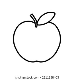 Line apple with stem and leaf. Vector illustration with contour. Cartoon sticker for decoration