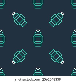 Line Aqualung icon isolated seamless pattern on black background. Oxygen tank for diver. Diving equipment. Extreme sport. Diving underwater equipment.  Vector