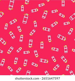 Line Aqualung icon isolated seamless pattern on red background. Oxygen tank for diver. Diving equipment. Extreme sport. Sport equipment.  Vector